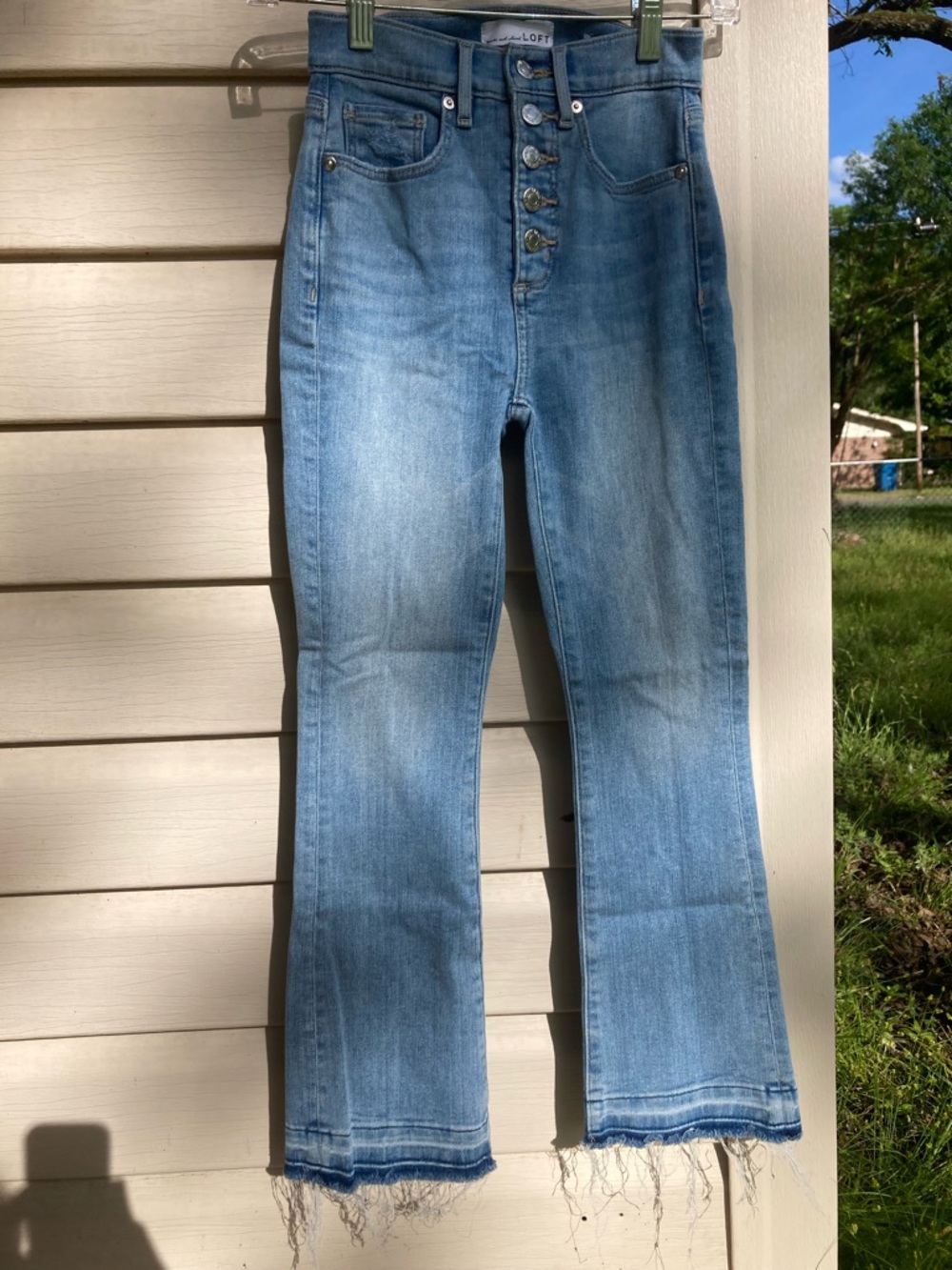 LOFT Light Blue High-Rise Button-Fly Crop Flare Jeans